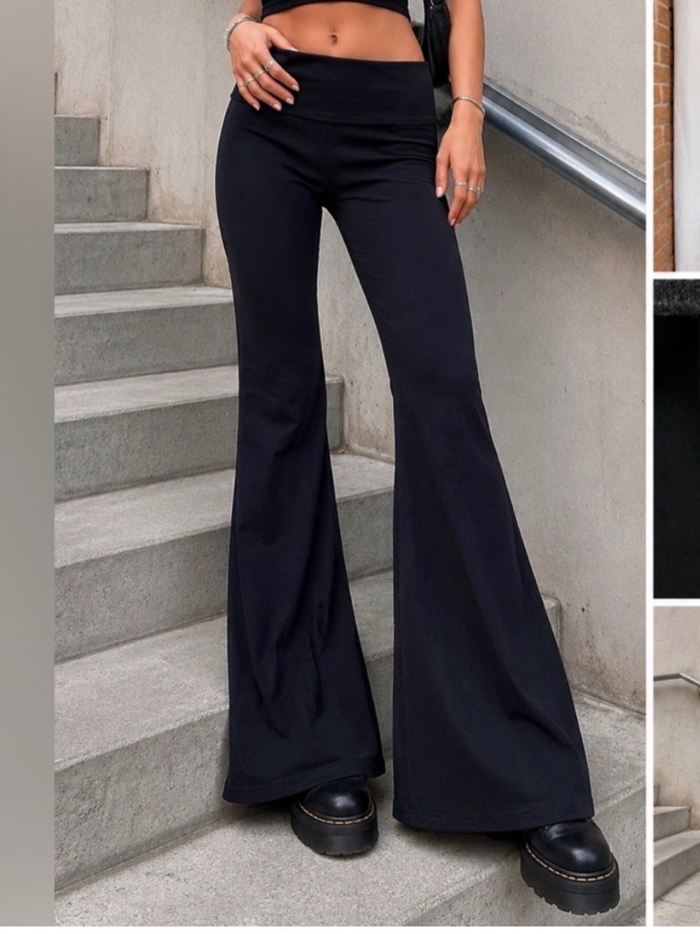Vintage 90s VAMP Black Flare Pants Juniors Large Wide Leg Stretch Made USA